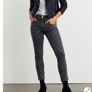 Anthropologie Black Straight Leg Jeans with White Dots